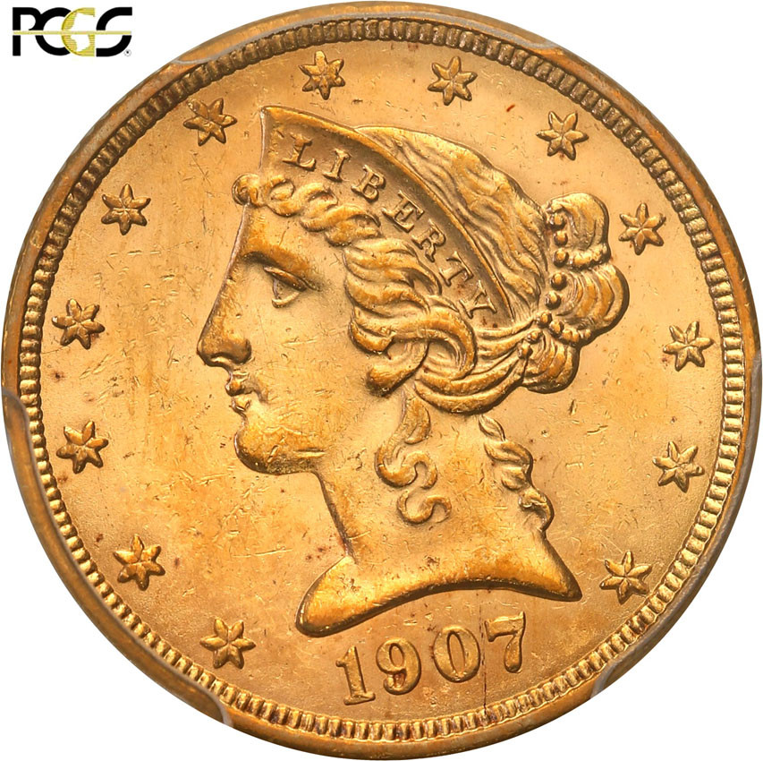 USA 5 dolarów 1907 D Denver PCGS MS61